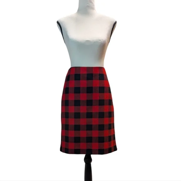 Ralph Lauren Red and Black Checkered Pencil Skirt - Picture 1 of 7